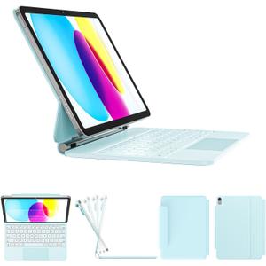 for iPad 11th(A16, 2025)/10th Generation Case with Keyboard, Magic Keyboard 2022, Springy Backlit Keys, Stain-Resistant Surface, Multi-Touch Trackpad, Light Blue