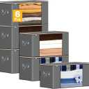 6Pcs 90L Large Bed Sheets Storage Bags, Clothes Storage Bins Foldable Closet Organizer Storage Containers with Durable Handles Thick Fabric for Clothing, Blanket, Comforters, Bed Sheets, Pillows and Toys (Gray)