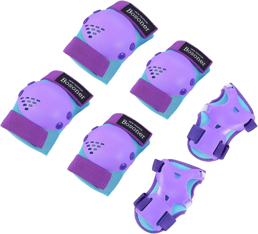 BOSONER Kids/Youth Knee Pad Elbow Pads for Roller Skates Cycling BMX Bike Skateboard Inline Rollerblading, Skating Skatings Scooter Riding Sports,  Blue / Purple, Small (3-7 years)