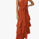 PRETTYGARDEN Women's Summer Floral Sundress Casual One Shoulder Tiered Ruffle Flowy Midi Beach Boho Dresses. Size Medium