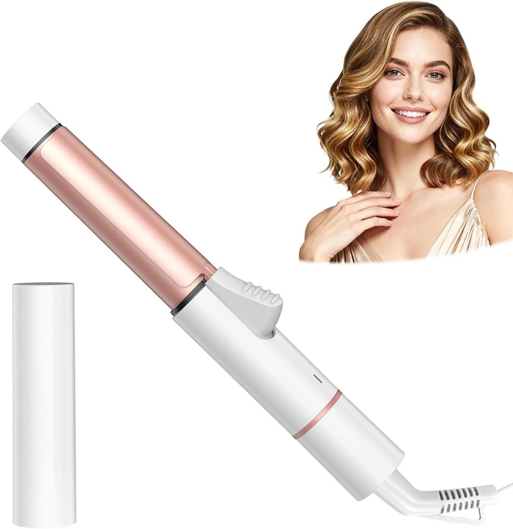 Ukliss Mini Travel Curling Iron 1 Inch, Dual Voltage 110-240V, 30s Fast Heating & Ionic Ceramic, Portable Hair Curler with Case, Perfect for Short to Medium Hair, Frizz-Free Curls (White)