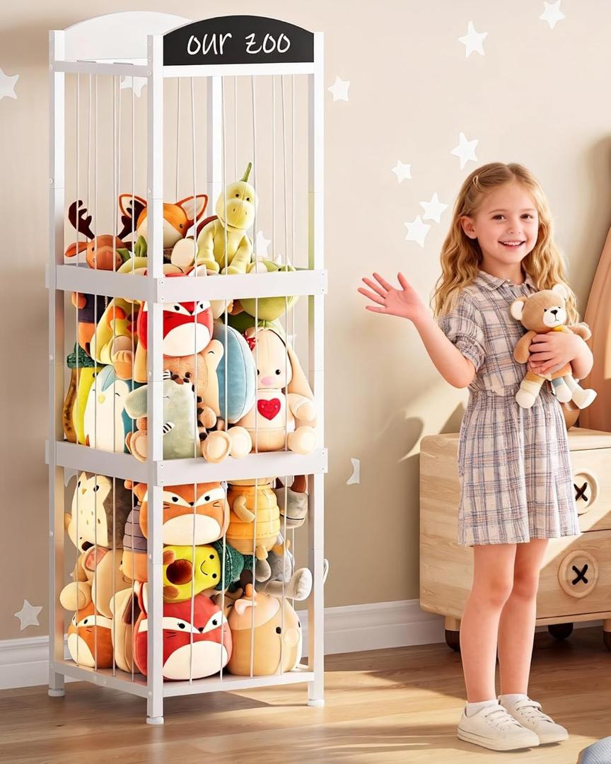 CHOEZON Stuffed Animal Storage, Stuffed Animal Organizer with Elastic Cords, Zoo Stuffed Animal Holder, Toy Storage Organizer, for Living Room, Nursery, Bedroom, Playroom, White TCW44WB