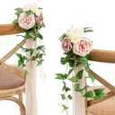 Ling's Moment 8pcs Wedding Artificial Aisle Pew Flowers Chair Decorations Arrangements with Chiffon Ribbons Dusty Rose Cream for Ceremony Chair Back Floral Decor Reception Church Party Outdoor