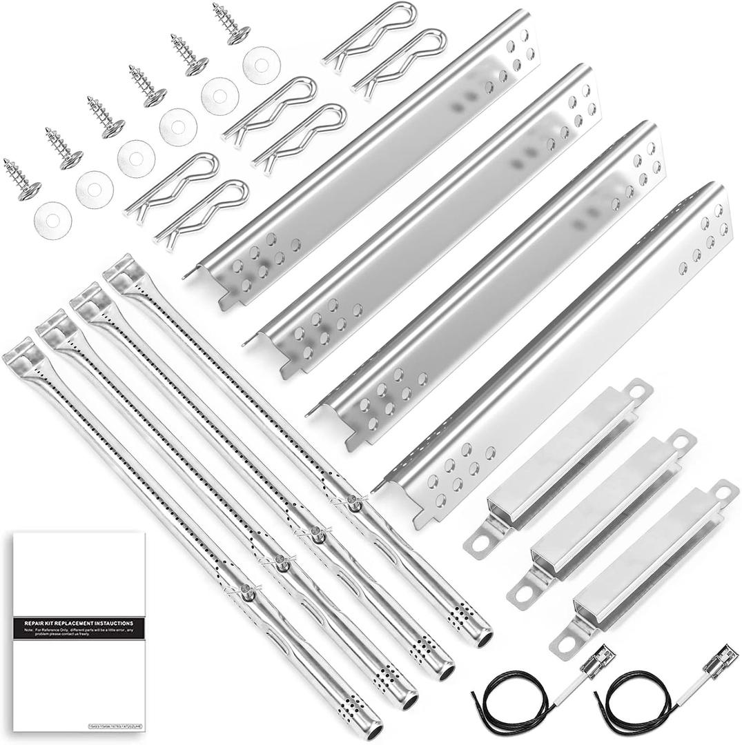 Uniflasy Grill Replacement Parts for Charbroil Advantage 4 Burner 463344015, 463343015, 463432215, 463240015 Gas Grill 3 Burner 463464315 466434315 463436815 Heat Plate, Grill Burner, Carryover Tube
