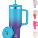 40oz Tumbler with Handle | Insulated Stainless Steel Travel Mug | 34Hrs Cold & 10Hrs Hot Retention | 100% Leakproof Lid & Straw | Dishwasher Safe + Car Cup Holder Fit (Light Blue Violet Gradient)
