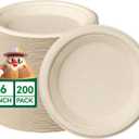 JOLLY CHEF 100% Compostable Small Paper Plates, 200 Pack 6 Inch Heavy Duty Dessert Plates, Disposable Biodegradable Eco-Friendly Sugarcane, Bulk Nature