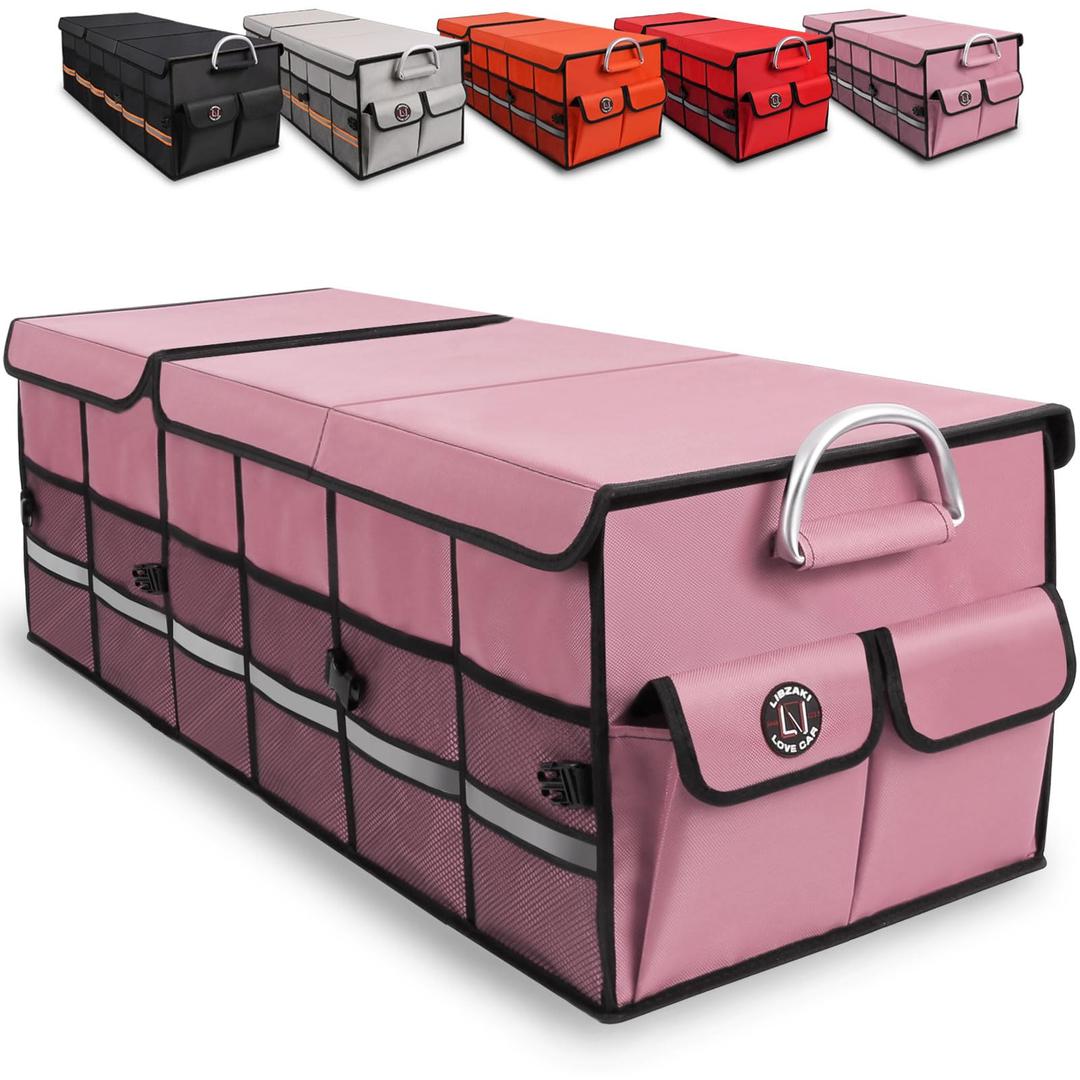 Trunk Organizer Cargo Organizer Trunk Storage Waterproof Collapsible Durable Multi Compartments- (Oversize,Pink)