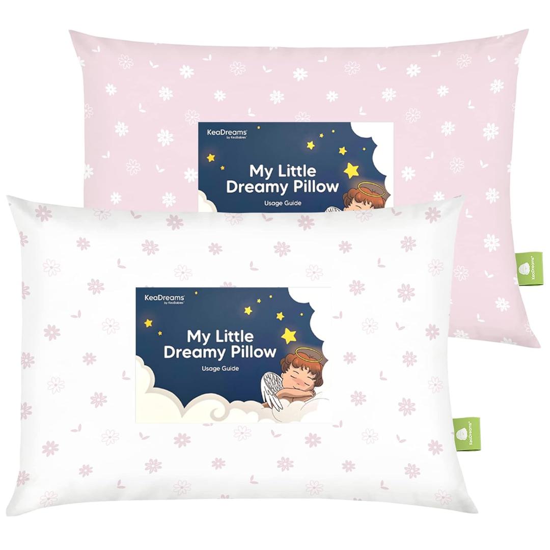 KeaBabies 2-Pack Toddler Pillow 13x18 - Soft Organic Cotton Kids Travel Bed Pillows for Sleeping, School, Nap, Machine Washable, Toddlers 2 to 5, Pillowcase Sold Separately (Daisy)