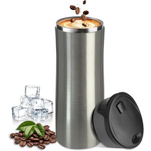 17 oz / 500 ml Travel Coffee Mug, One-Handed Pink Insulated Coffee Tumbler with Lid, Leak Proof Stainless Steel Coffee Cup, Reusable Water Bottle for Office, Car, Travel, Hot Coffee and Cold Drinks