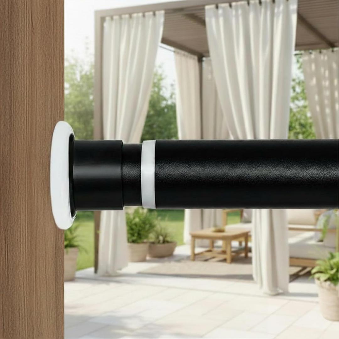 Tension Curtain Rod 43 to 162 Inches (3.6 to 13.5 ft), 1.26" Diameter Spring Adjustable Heavy Duty Long Large Curtains Pole for Windows Door Bathroom Patio Outdoor No Drilling, Black