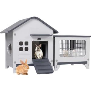 Rabbit Hutch Outdoor Indoor Plastic Waterproof Bunny Cage Enclosure Chew-Proof Rabbit House Guinea Pig Cage Pet House for Small Animals,Two Room