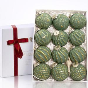 Green and Gold Rustic Christmas Ball Ornaments, 3.15 inches Vintage Christmas Tree Decorations, 12 PCS Large Shatterproof Neutral Farmhouse Luxury Xmas Ornaments for Home Decor
