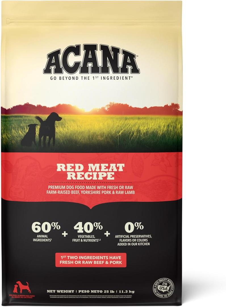 ACANA Grain Free Dry Dog Food Red Meat Recipe 25lb Bag (25 Pound (Pack of 1)) (BB: 11/04/2027)