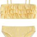 LIZENS Girls Two Piece Striped Bikini Set Swimwear Flounce Ruffle Trim 2-12Years Beach Bathing Swimsuit (6-7 Years, Yellow)