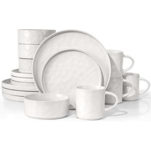 HaWare Dinnerware Sets, 16-Piece Stoneware Plates and Bowls Set, Elegant Ceramic Dish Set for 4, Chip and Scratch Resistant, Microwave and Dishwasher Safe, Speckled White