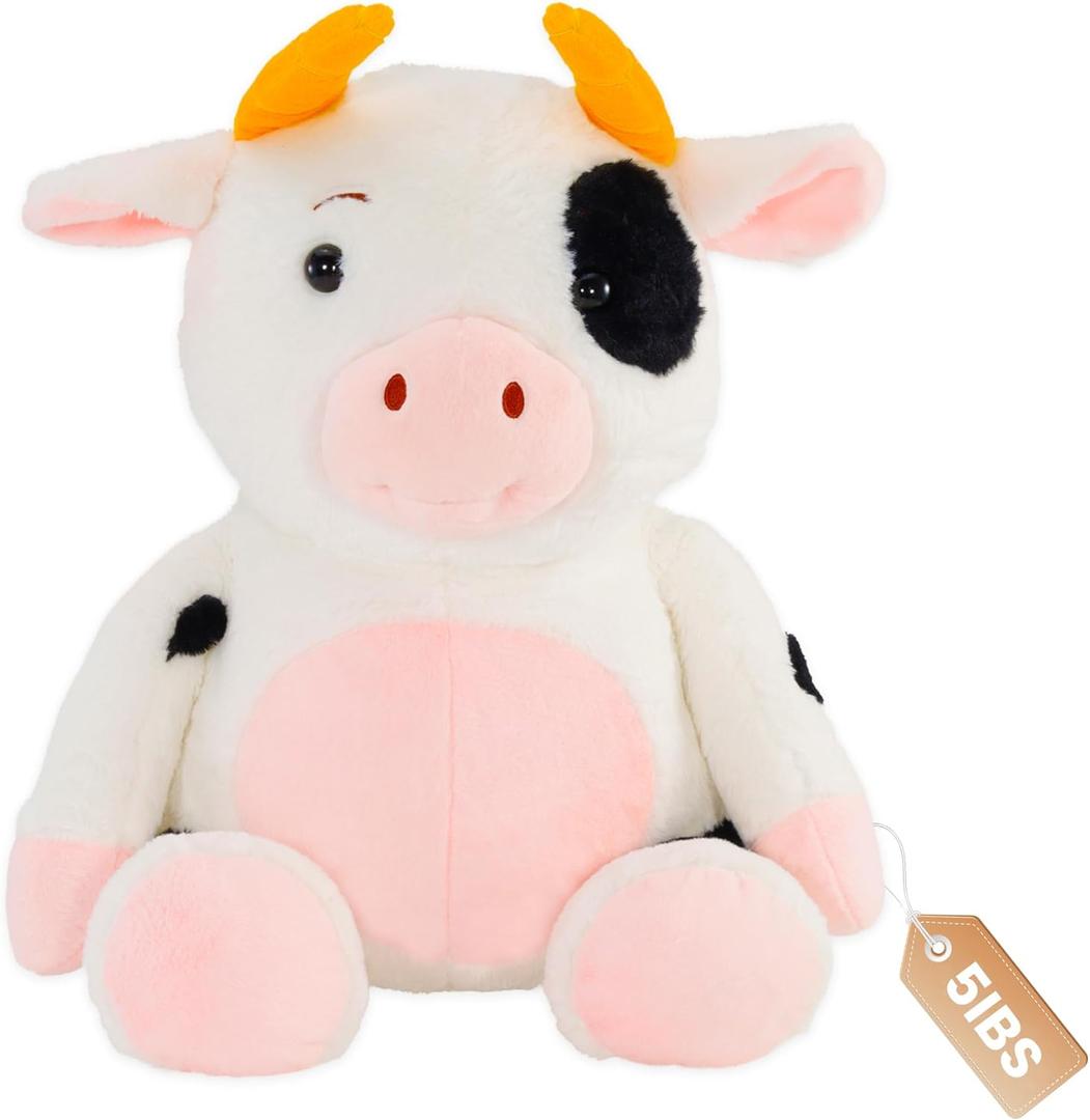 JOD 27 inch 5 lbs Cow Weighted Stuffed Animals, Large Weighted Plush Toy  Cute Cow Plush Pillow, Soft Kawaii Weighted Plushie Gift for Kids & Adult (68CM)
