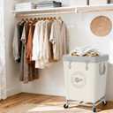 STORAGE MANIAC Commercial Laundry Hamper with Heavy Duty Steel Frame, 160 L Industrial Laundry Basket Cart with Wheels for Hotel, Home, Laundry Room, 18''L x 18''W x 31''H (Medium,  Beige)