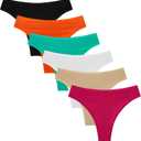 Women's High Waisted Thong Panties - 95% Cotton 5% Spandex, T-Back Seamless Underwear, Soft & Comfortable Pack 6 (XL)