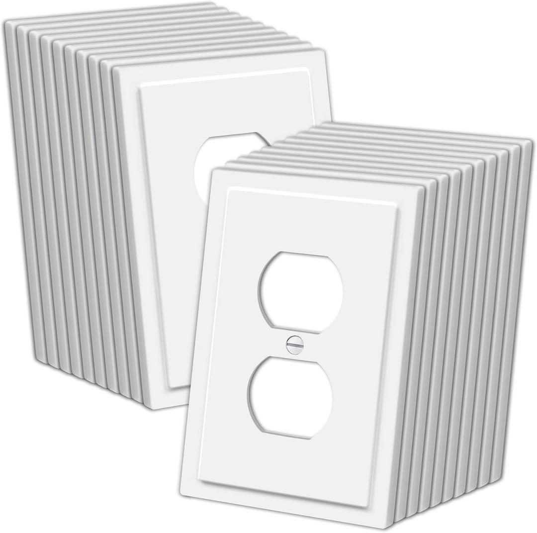 CML Modern Framed Single Duplex Wall Plate, 20 Pack Decorative Outlet Covers, 1-Gang Switch Plates, Impact Resistant Polycarbonate, Standard Size 3.15X 4.87, White