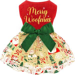 Dog Christmas Outfit Cute Dog Christmas Dress with Bowknot Tulle Puppy Clothes for Dogs Cats Boys Girls Pet Costume Large