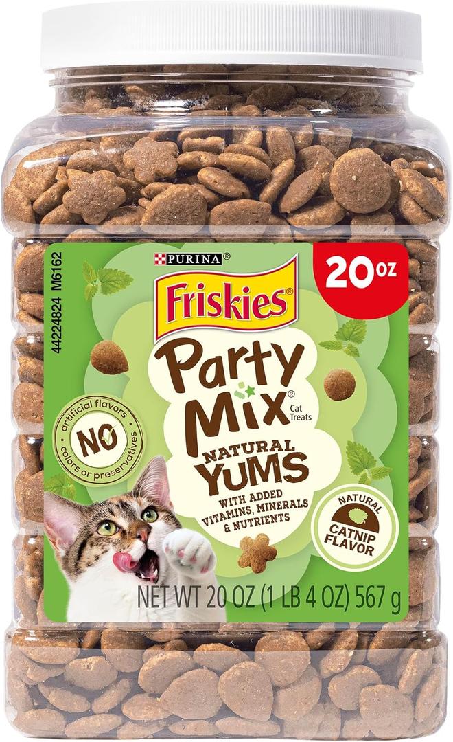 Purina Friskies Made in USA Facilities, Natural Cat Treats, Party Mix Natural Yums Catnip Flavor - 20 Ounce (Pack of 1) (EXP 07/01/26)
