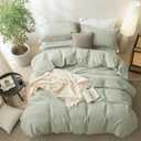 BDEAR 3 Pieces Sage Green Duvet Cover Set Queen Size 90'' L x 90'' W, 100% Washed Cotton Duvet Cover with Zipper Closure Plus 2 Pillowcases, Oeko TEX Standard Certificated, Cozy Feel