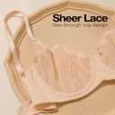 Wingslove Women's Sexy Lace Bra Mesh Balconette See Through Bralette Half Cup Sheer Bras Unlined Underwire Suppport (32B, Nude)