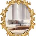 Gold Oval Wall Mirror, 19"x27" Vintage Decorative Baroque Hanging Mirrors for Bedroom, Living Room Dresser Decor, Entryway