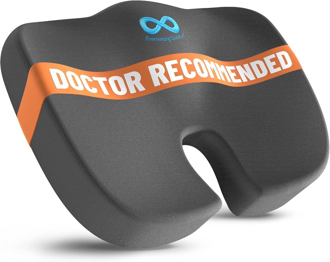 Everlasting Comfort Doctor Recommended Memory Foam Seat Cushion for Office Chairs & Car - Ergonomic Office Desk Accessories - Cushions for Tailbone Pain Relief, Sciatica (Gray, Large) (03. Gray Mesh)