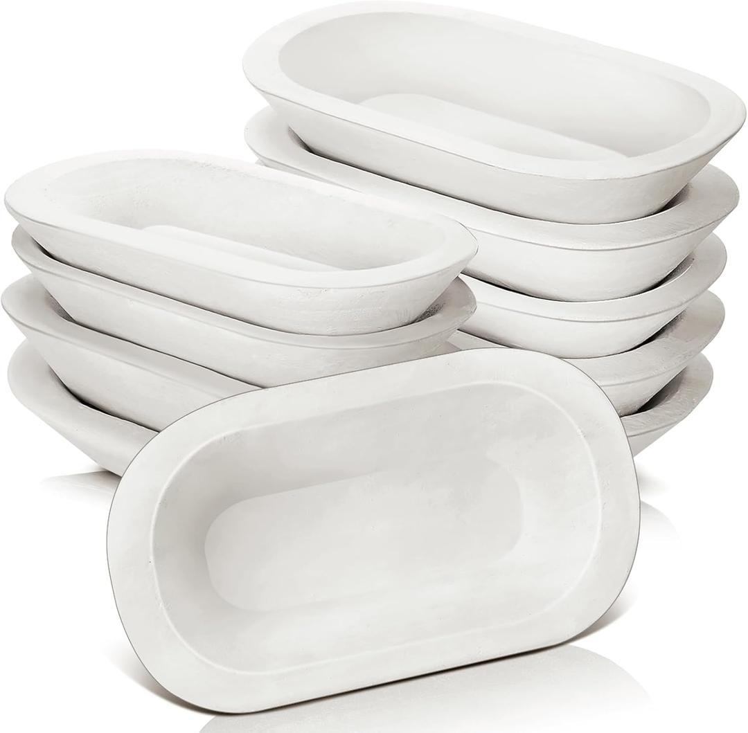 Nuogo 10 Pack Wooden Dough Bowls Bulk 8.5 Inch Rustic Dough Bowls for Wedding DIY Candle Home Crafts Making Farmhouse Fruits Supplies Decoration(White)