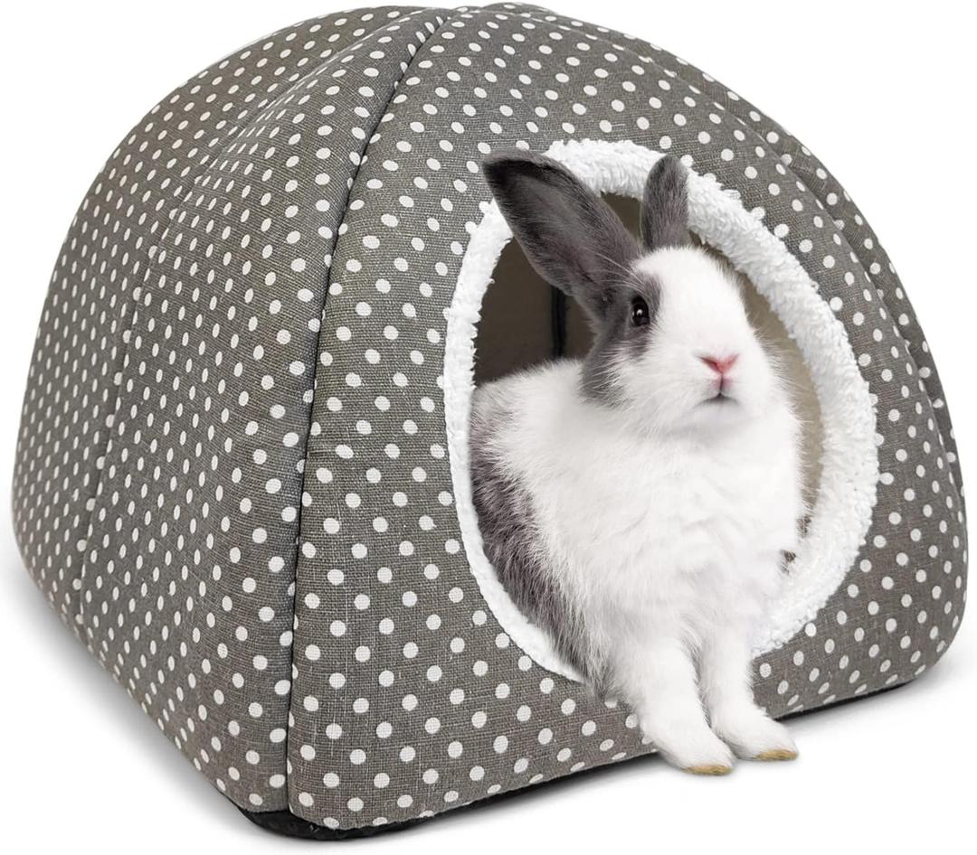 Rabbit Hideout Large Bunny Bed Washable Rabbit House and Hideout Fleece Guinea Pig Hiding Hut for Indoor Bunnies Small Animal Hideaway (Grey)