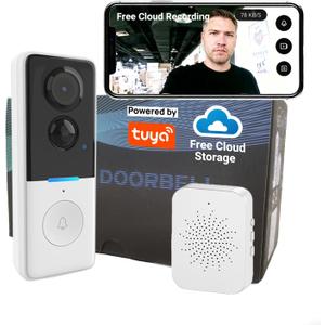 Wireless Doorbell Camera with Lifetime Free Cloud Storage, No Subscription No Hidden Fees, AI Human Detection, 720P HD Night Vision, Two-Way Audio, Battery Powered, Tuya Smart APP