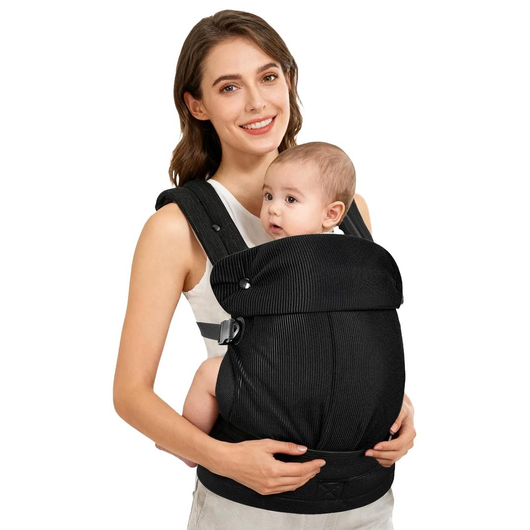 Baby Carrier, Adjustable Lightweight Carrier Newborn to Toddler 7-44 lbs, Infant Carrier with Lumbar Support Front & Back Carry - Black