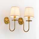 Gold Vintage Mid-Century Hardwired Wall Sconces, Set of 2 | Farmhouse Modern Vanity Light White Fabric Shade Wall Mount Lighting Fixture for Bedside, Bedroom, Living Room