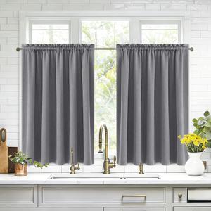 DWCN Grey Blackout Curtains for Half Window, Thermal Insulated Energy Saving Room Darkening Curtains for Kitchen/Bedroom (W60 x L36 inch, Set of 2 Panels, Top of Rod Pocket)