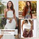 Western Belt for Women - PU Leather Cowboy Belt with Concho Details, Vintage Country Wide Boho Cowgirl Waist Belt for Ladies (L)