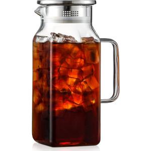 40 oz,1.2Liter Square Glass Pitcher with Lid and Spout, Breast Milk Pitcher with Handle for Fridge, Borosilicate Glass Carafe for Hot/Cold Drink, Small Jug for Iced Tea, Coffee,Water Storage Container