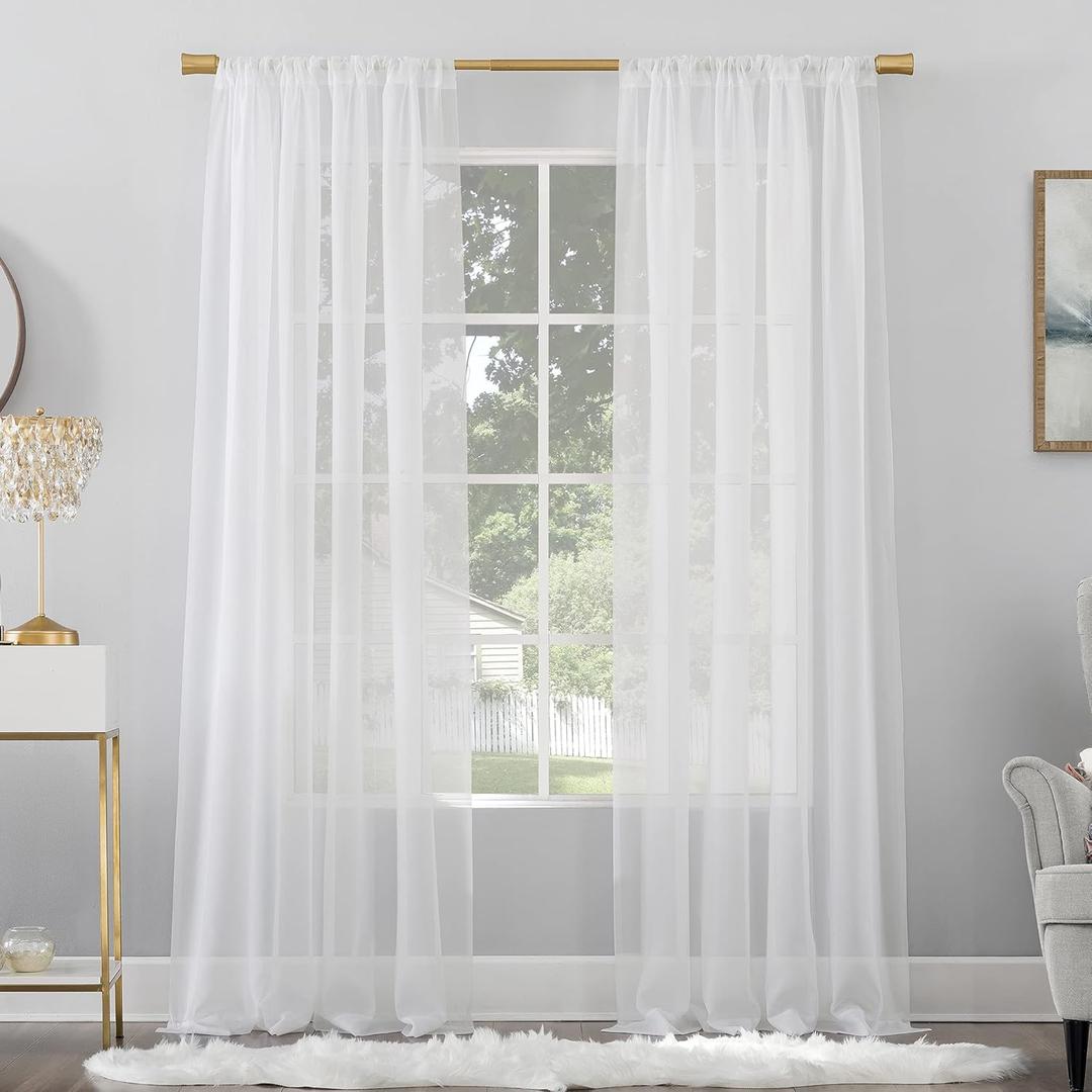 No. 918 Mallory Sheer Voile Rod Pocket Curtain Panel, 59" x 84", White