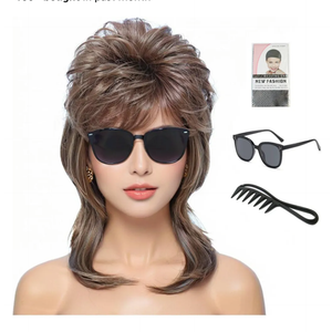 80s Mullet Wig for Women Fluffy and Layered Hairpiece for Perfect for Costume Parties and Cosplay (Light Brown)
