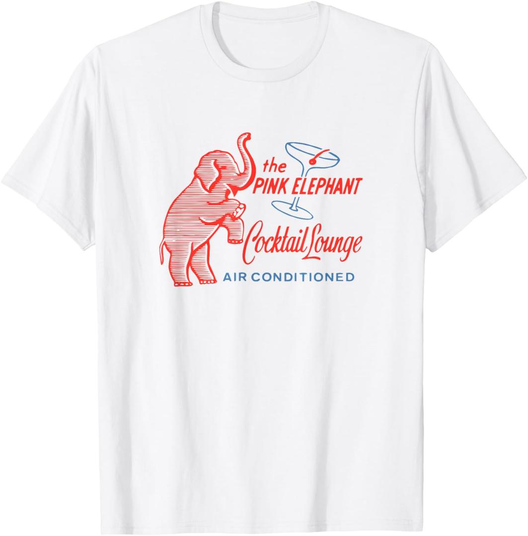 Pink Elephant Vintage Cocktail Lounge 1950s Retro Graphic T-Shirt, S