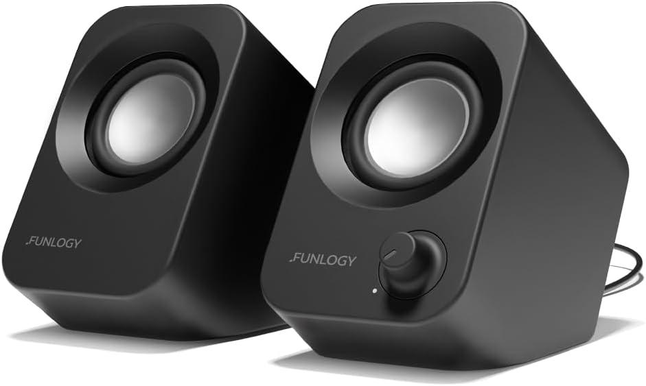 FUNLOGY Speaker - 14W Stereo PC Speakers, USB Powered, Compact Size with 30° Tilt Design, Volume Dial Control, for Desktop, Laptop, Monitor, Gaming Consoles, Black