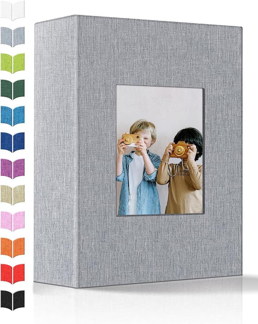 Artfeel Photo Album 4x6 with 100 Pockets,Slip-in Picture Albums,Linen Cover Memory Book with Front Window,White Page Vertical Photo Book for Wedding,Family,Anniversare,Baby,Vacation