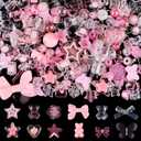 150PCS Acrylic Pastel Beads for Jewelry Making, Kalolary Colorful Bow Butterfly Flower Beads Kawaii Plastic Candy Heart Bead Cute Macaroon Aesthetic Bead for Bracelet Necklace DIY Supplies (Pink)