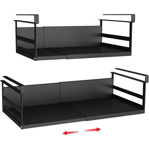 Expandable Under Cabinet Shelf Organizer with 0.94-Inch Thick Clips, Heavy Duty Extendable Under Shelf Storage Basket for Pantry or Laundry Room, Black, 2 Pack, Interior: 4.13" H x 8.54" D
