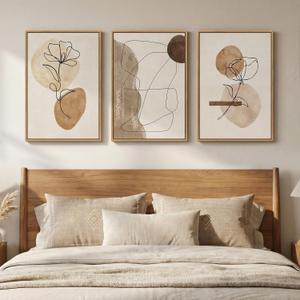 Framed Neutral Abstract Boho Modern Wall Art for Living Room, 16x24 Inch, 16" W x 24" H x 3Pcs