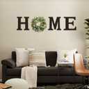 Pinkpum Wood Home Sign with Artificial Eucalyptus Wreath for O, Hanging Farmhouse Wall House Decor Wood Letters for Wall Art Rustic Home Decor, Wall Decor for Living Room Kitchen Entryway (Black)