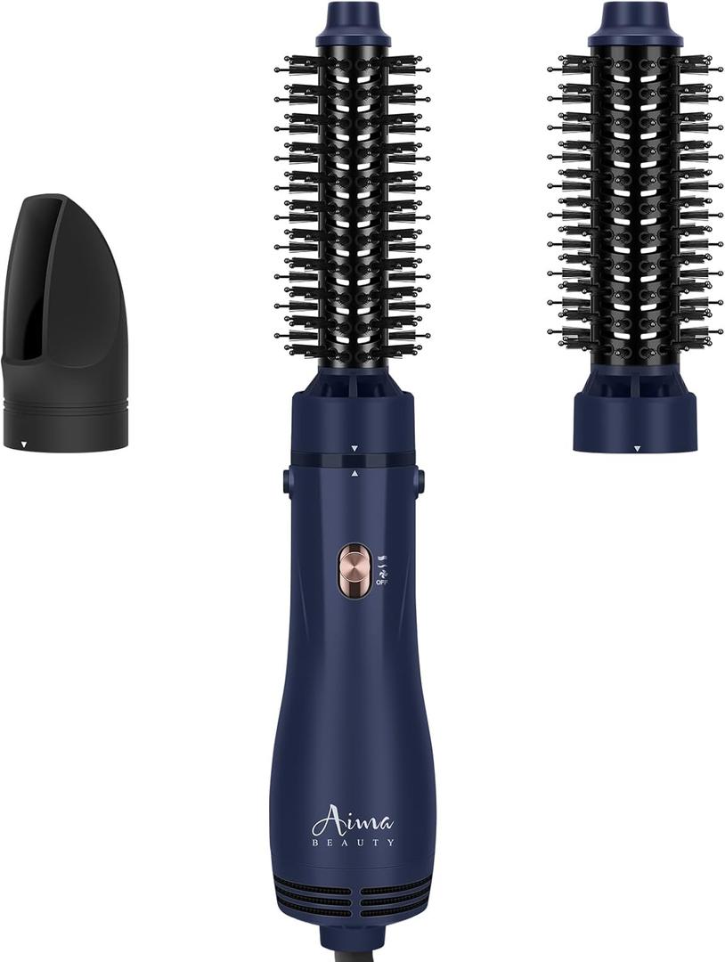 Aima Beauty Blow Dryer Brush Set - 4-in-1 Round Brush Blow Dryer Adds Shine, Smooth, Curl & Volume for Short to Medium Hair, Interchangeable 1 & 1.25 Round Barrel, Ionic Frizz Control, Prussian Blue