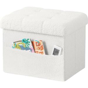 Storage Ottoman Foot Stool,Faux Teddy Tufted Foot Rest, Space Saver Chair with Storage,Ergonomic Stool for Bedroom/Living Room/Desk/Office (White, 17" D x 13" W x 13" H)