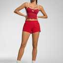 MCEDAR Women's Running Shorts Low Waisted,Quick-Dry with Mesh Liner, Lightweight Athletic Workout Gym Shorts with Zip Pocket (Red, L)