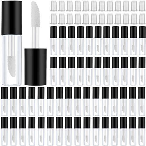 Patelai 100 Pieces Clear Mini Lip Gloss Tube Refillable Empty Lip Balm Gloss Containers Bottles Transparent Mini Lipstick Containers for Women DIY Makeup(Black, 1.2ml)